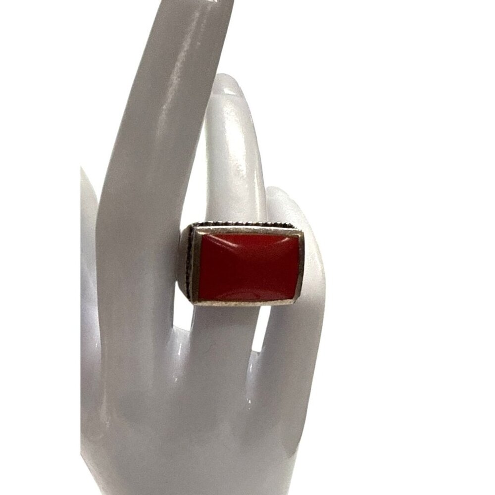 Vintage 925 Sterling Silver Ring  Rectangular  Stone & Ornate Filigree Design